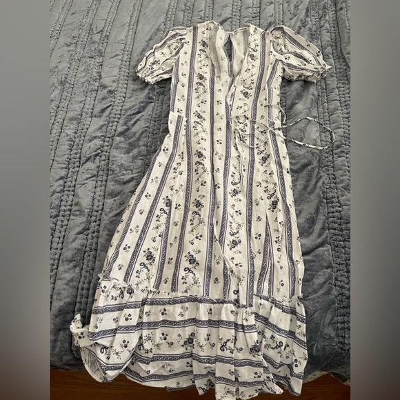 NWOT Reformation Veronika Wrap Dress Roquefort Print 100% Linen Sz 4 - Picture 7 of 8